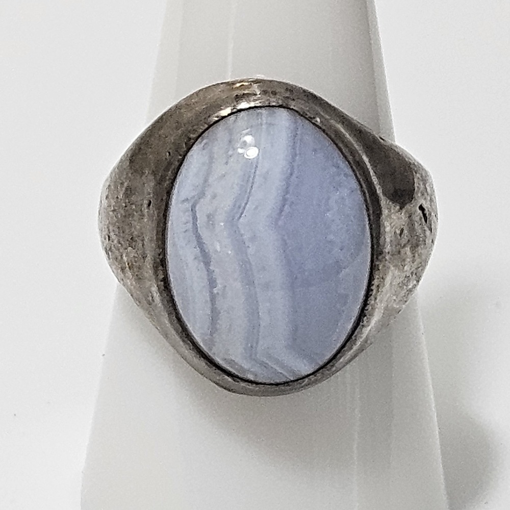 Sterling Silver Blue Lace Agate Ring Artisan Size 8.5